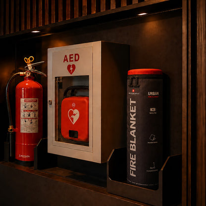 Couverture anti-feu URBAN Portable à côté d’un défibrillateur