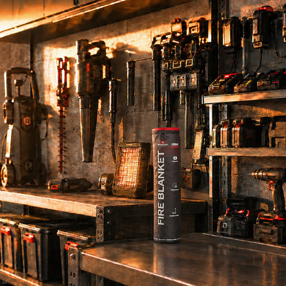 Couverture anti-feu URBAN Portable dans un garage avec outils à batterie